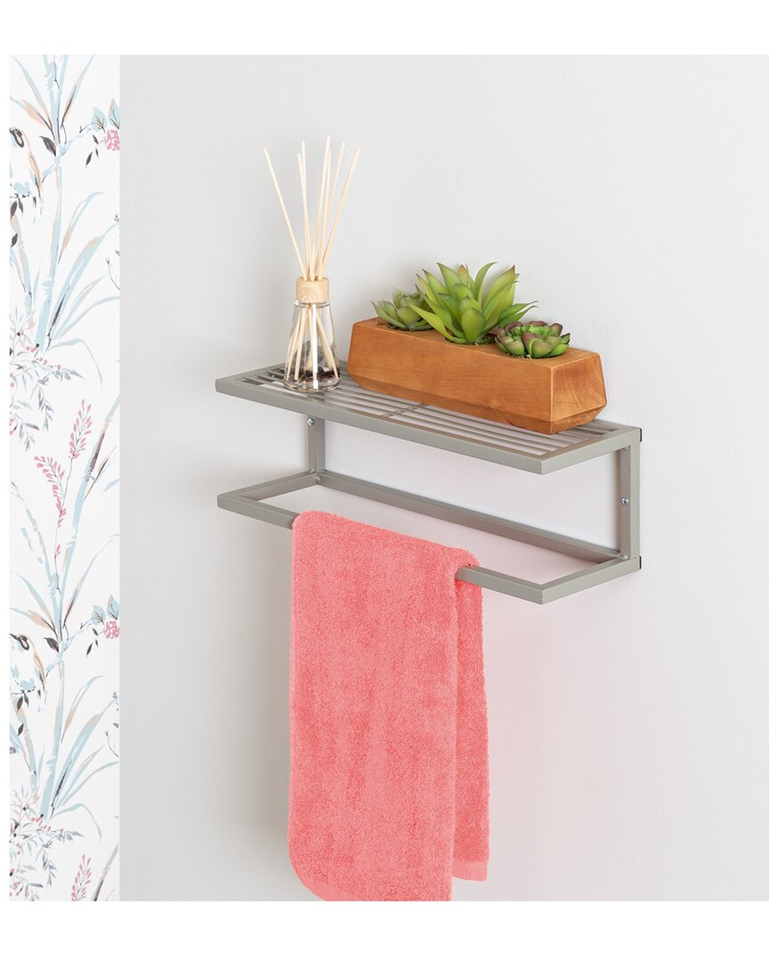 Honey-can-do Steel Bathroom Slatted Shelf With Towel Bar In Silver