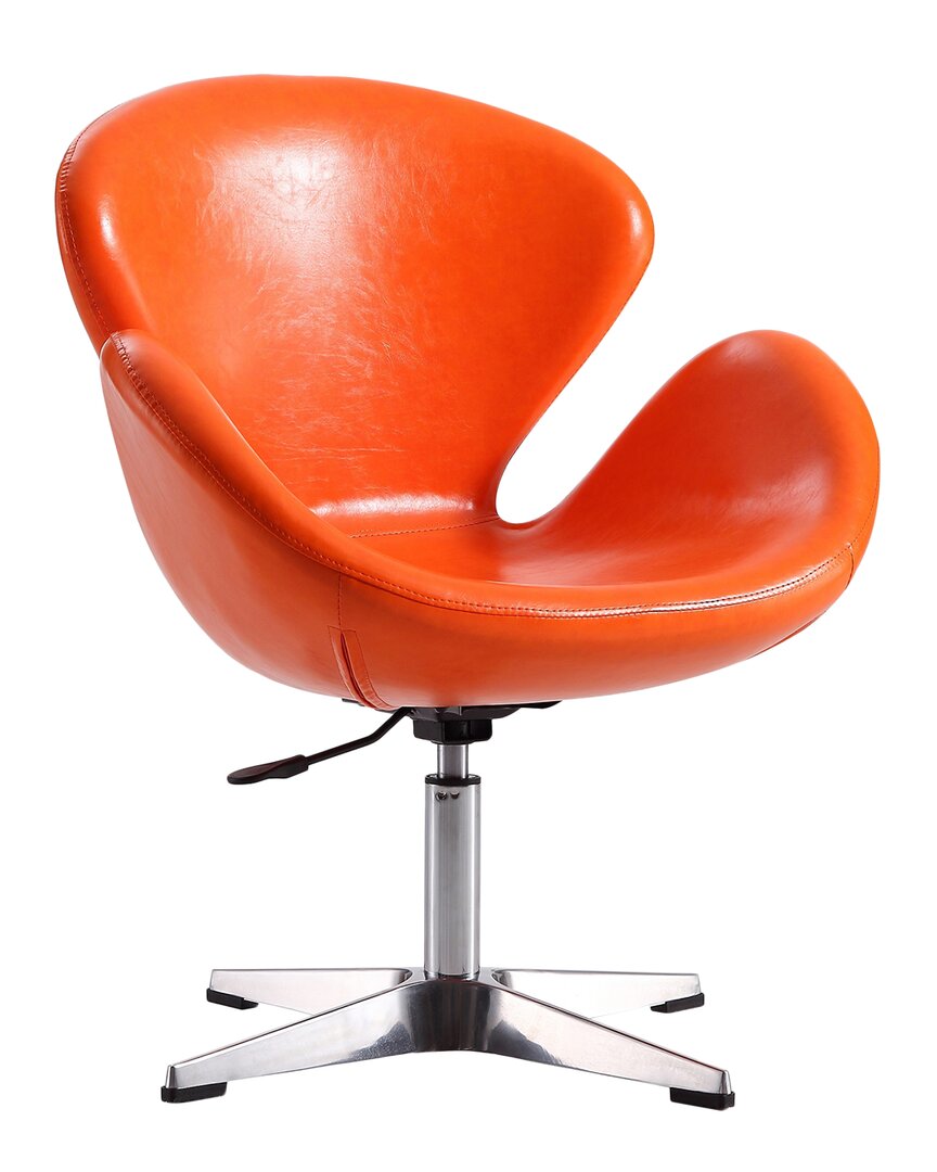 Manhattan Comfort Raspberry Faux Leather Adjustable Swivel Chair In In Orange