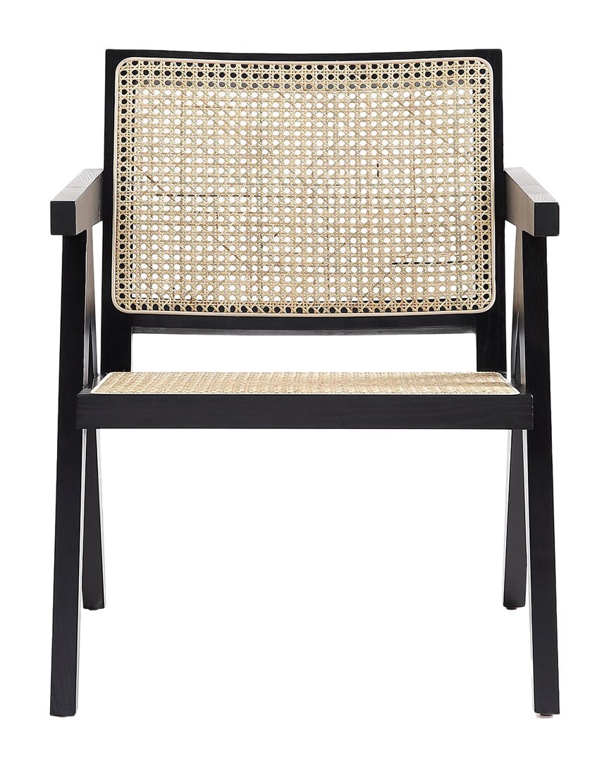 Manhattan Comfort Hamlet Accent Chair In Black And Natural Cane In Brown