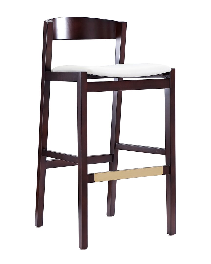 Manhattan Comfort Klismos Barstool In Ivory And Dark Walnut In Ivory/dark Walnut