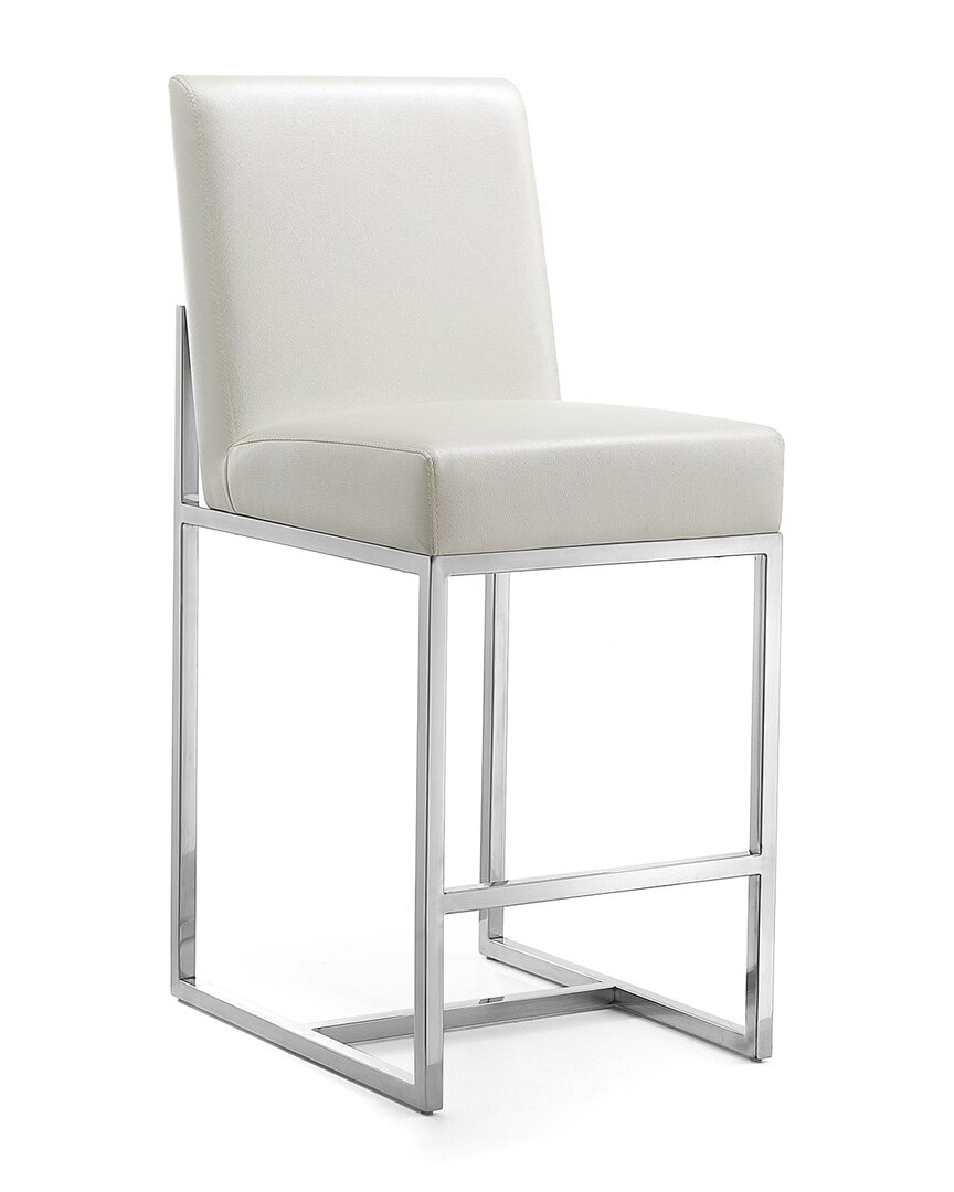 Manhattan Comfort Element 24 Faux Leather Counter Stool In Pearl Wh