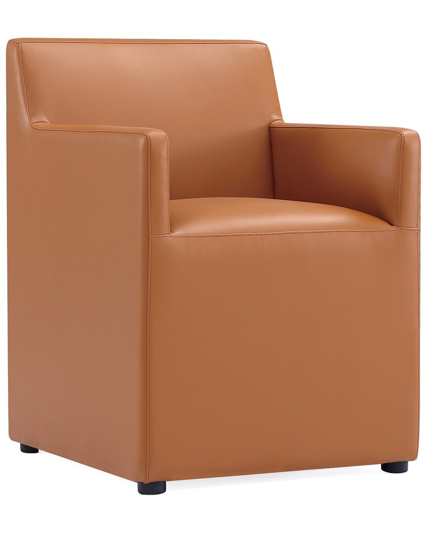 Manhattan Comfort Anna Square Faux Leather Dining Armchair In Saddle In Brown