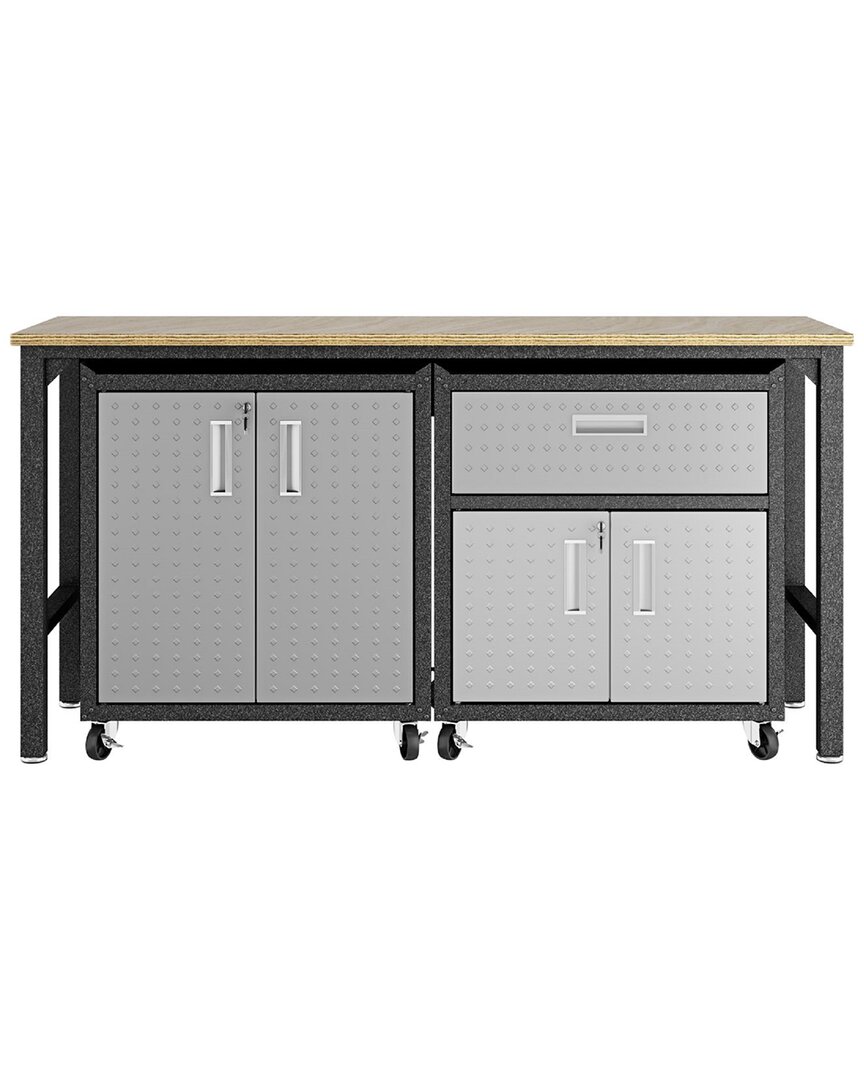 Manhattan Comfort 3pc Fortress 2.0 Mobile Space-saving Garage Cabinet & Worktable Set