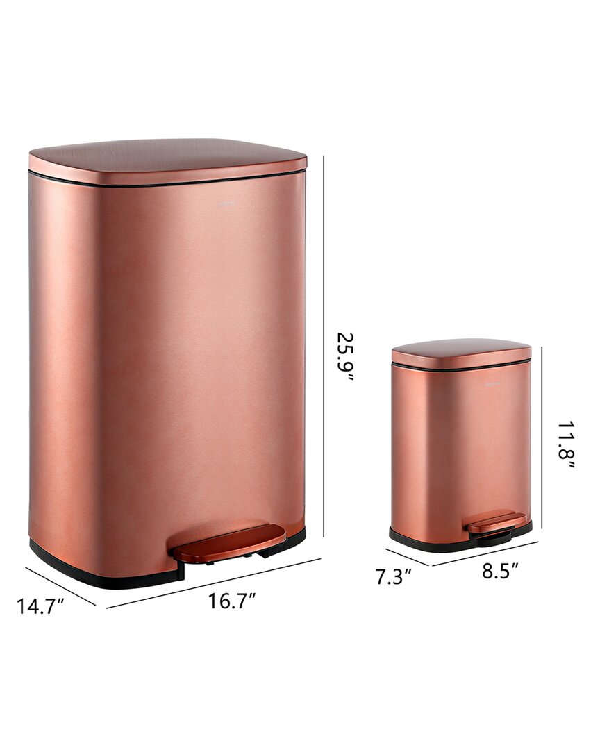 Happimess Rose Gold Connor Rectangular 13gal Trash Can With Soft-close Lid & Free Mini Trash Can In Pink