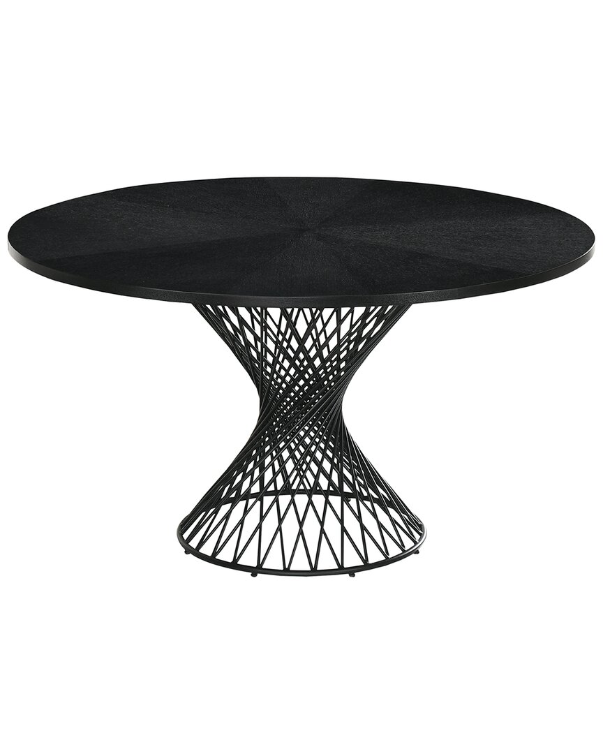 Armen Living Cirque 54in Round Wood And Metal Pedestal Dining Table In Black