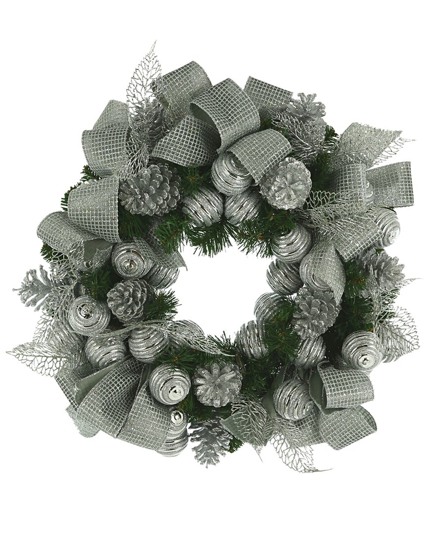 Creative Displays 28in Christmas Wreath With Ornaments & Pinecones In Silver