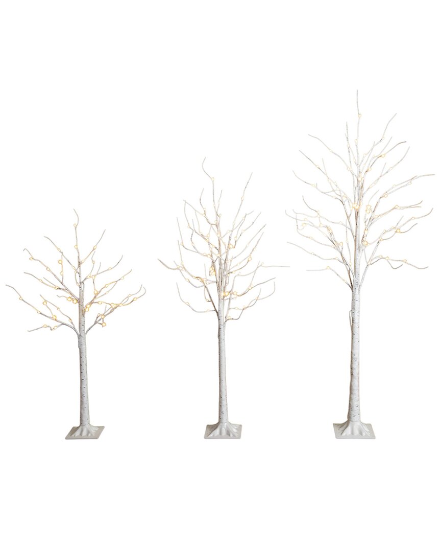 Nearly Natural Set Of 3 4ft. 5ft. 6ft. Pre-lit Artificial White Birch Trees  Set In White