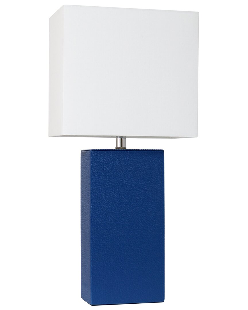 Shop Lalia Home Lexington 21in Leather Base Modern Home Décor Bedside Table Lamp In Blue