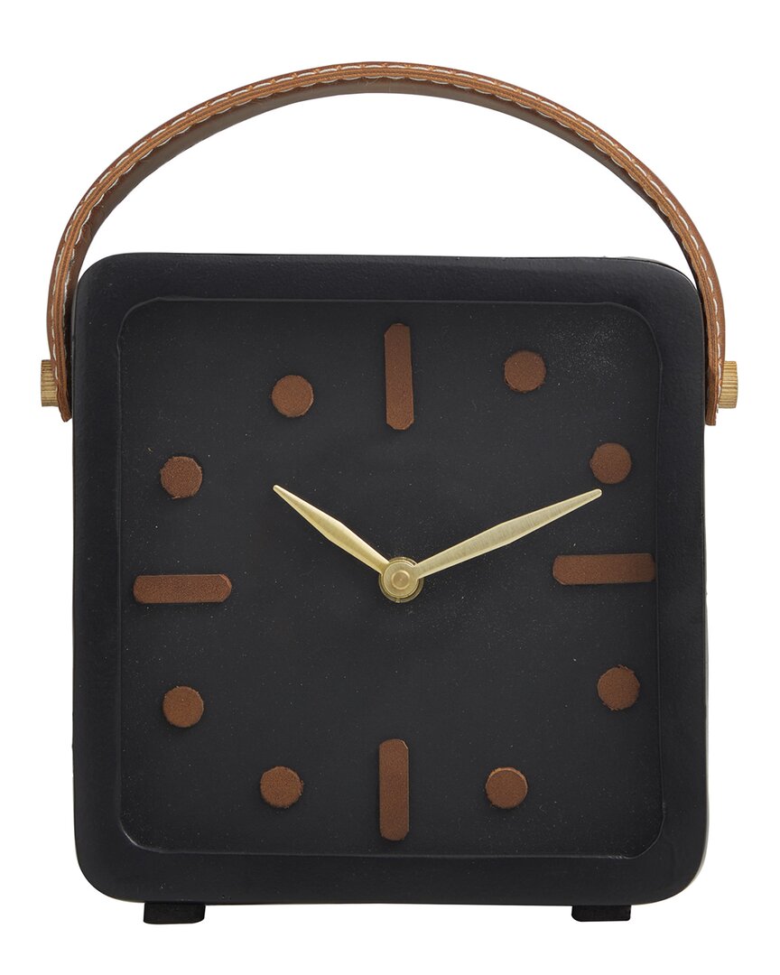 Peyton Lane Black Metal Small Clock With Leather In Black