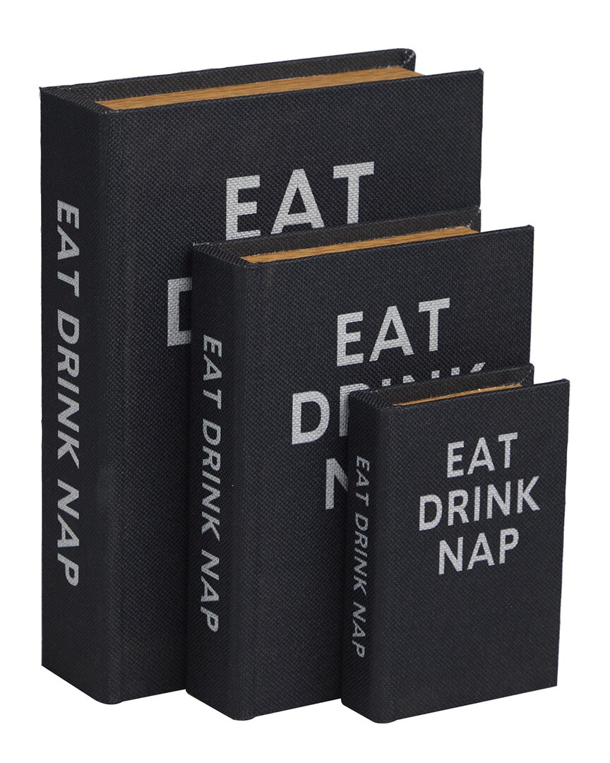 Peyton Lane Set Of 3 Linen Storage Book Boxes In Black
