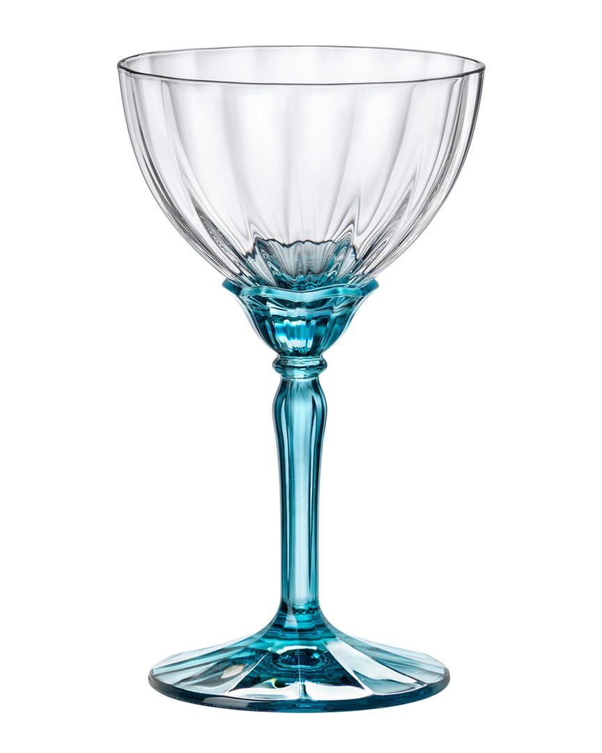 Bormioli Rocco Set Of 4 Florian 8oz Blue Champagne/martini Cocktail Glasses