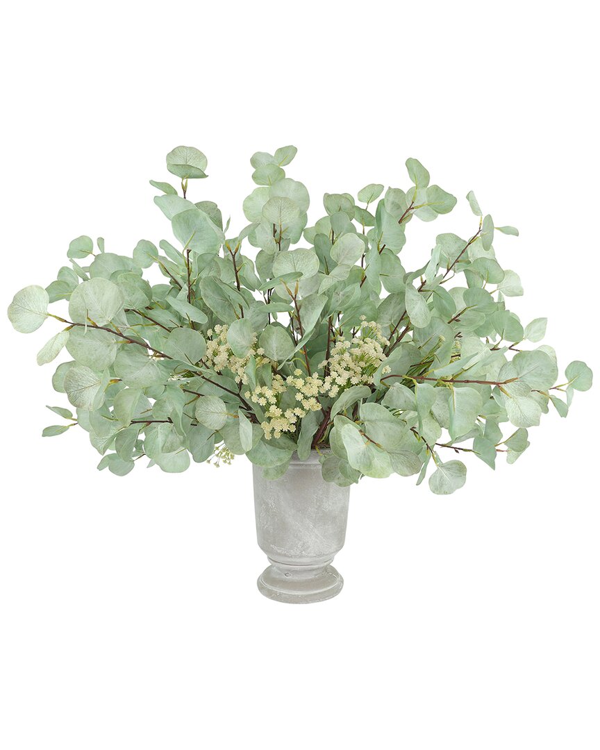 Creative Displays Silver Dollar Eucalyptus Arranged In Traditional Stone Vase In Green