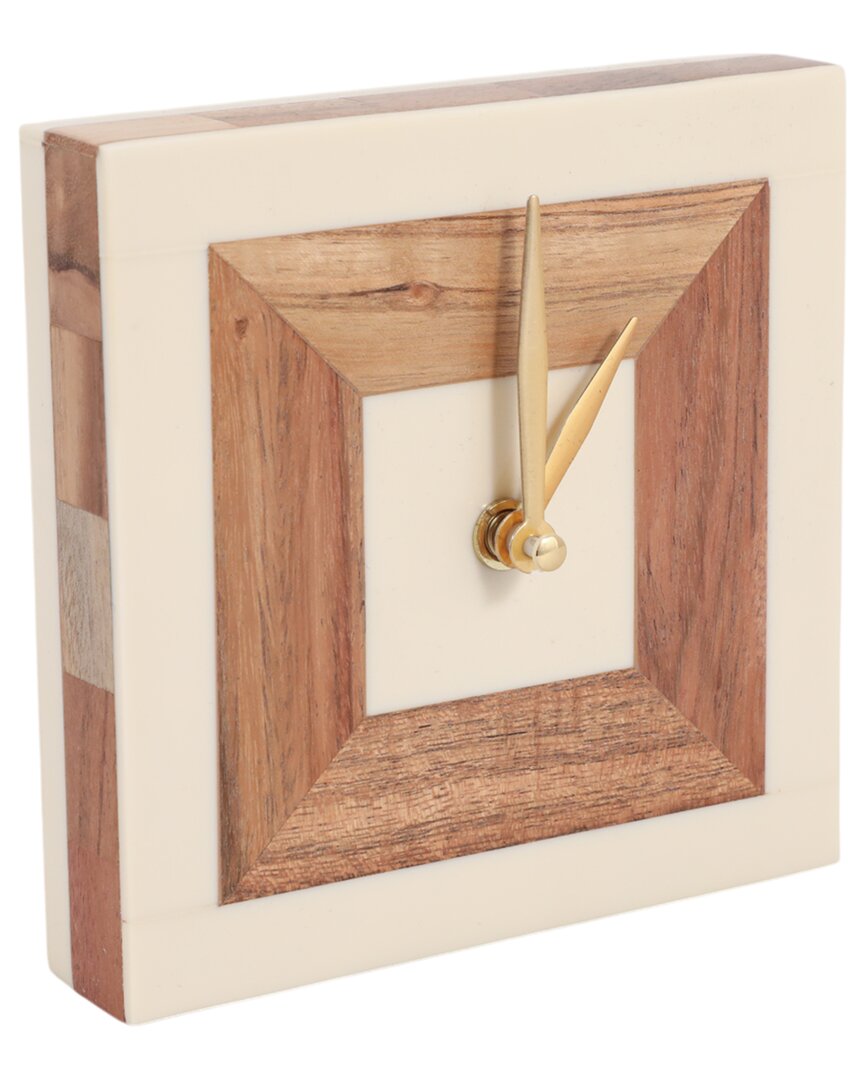 Sagebrook Home 5 Square Resin Clock With Wood Inlay In Brown