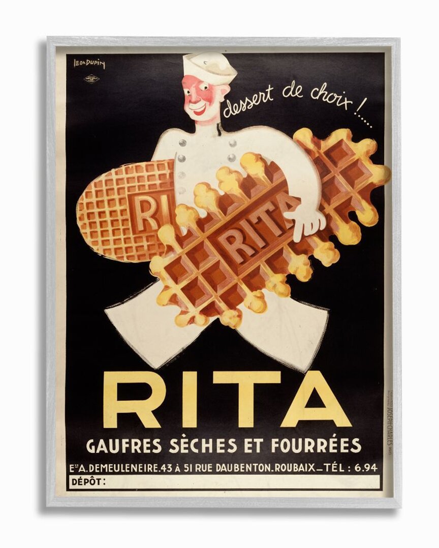 Stupell French Waffle Man Vintage Dessert Advertisement Wall Art In Black