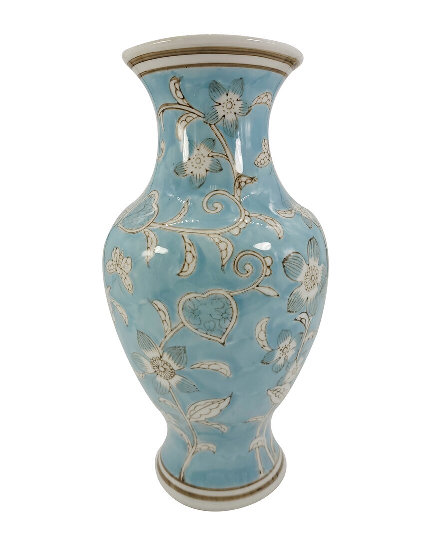 G.t. Direct Corporation Gt Direct 14in Decorative Chinoiserie Vase In Blue