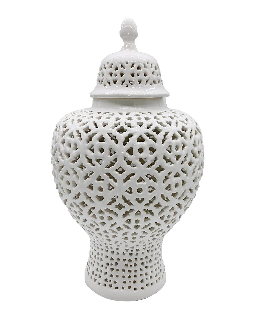 G.t. Direct Corporation Gt Direct 23in Lattice Ginger Pierced Jar In White