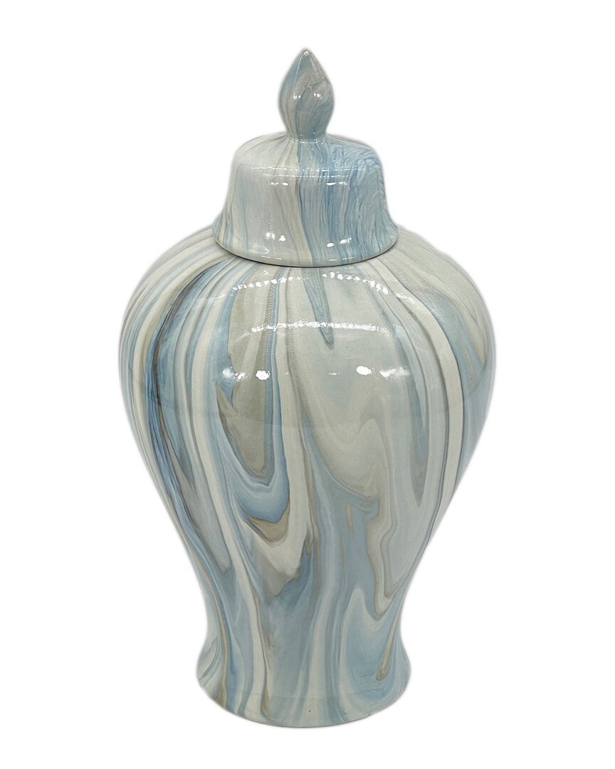 G.t. Direct Corporation Gt Direct 14in Ceramic Marble Glazed Jar In Blue