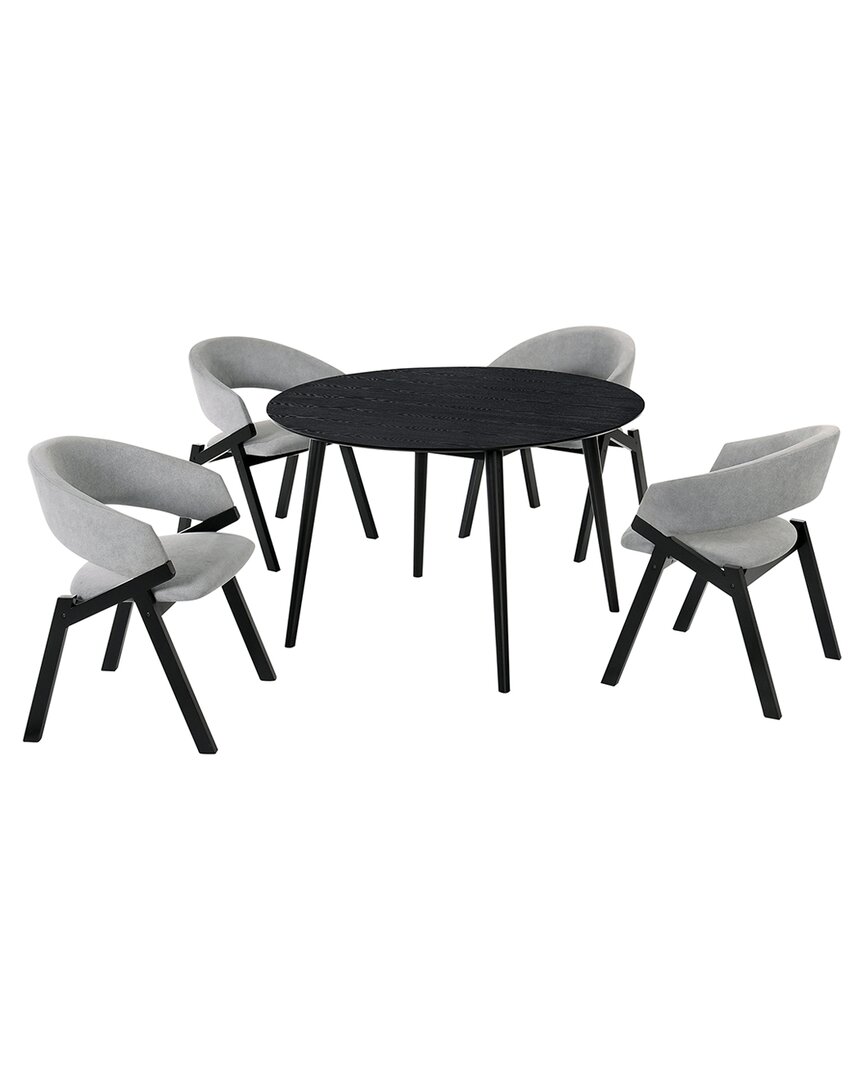 Armen Living Arcadia & Talulah 48in Round Grey & Black Wood 5pc Dining Set