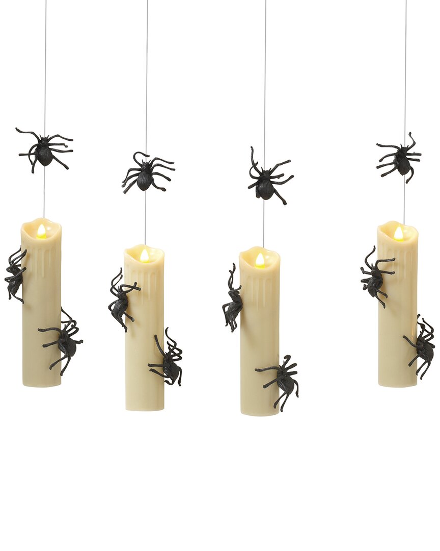 Gerson International Everlasting Glow Set Of 4 Battery Operated Candles With Black Spiders Appear To Be Hanging Mid-air In Ivory
