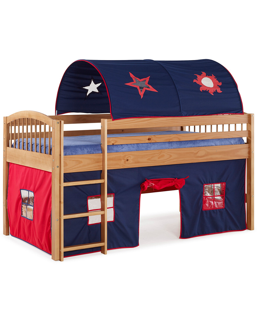 Alaterre Addison Cinnamon Finish Wood Junior Loft Bed; Blue Tent And Playhouse With Red Trim