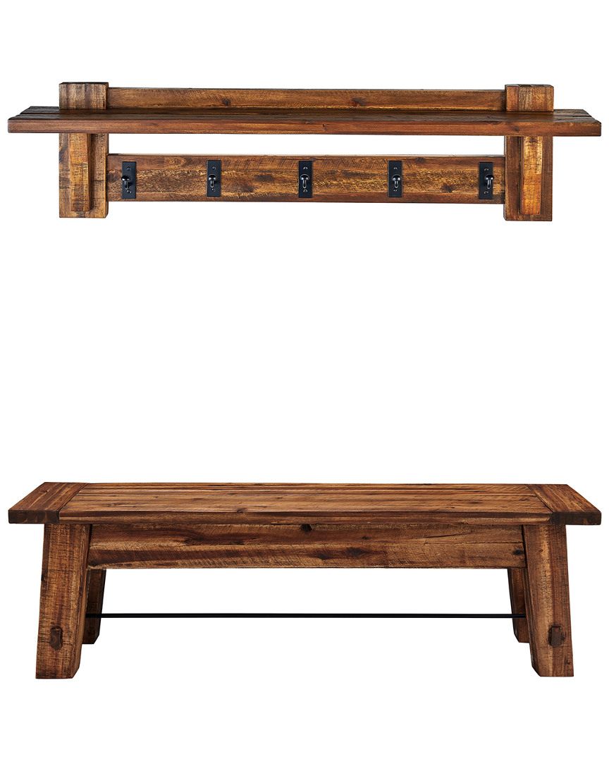 Alaterre Durango 60in Industrial Wood Coat Hook Shelf And Bench Set
