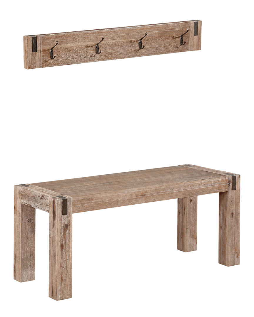 Alaterre Woodstock Acacia Wood With Metal Coat Hook And Bench Set