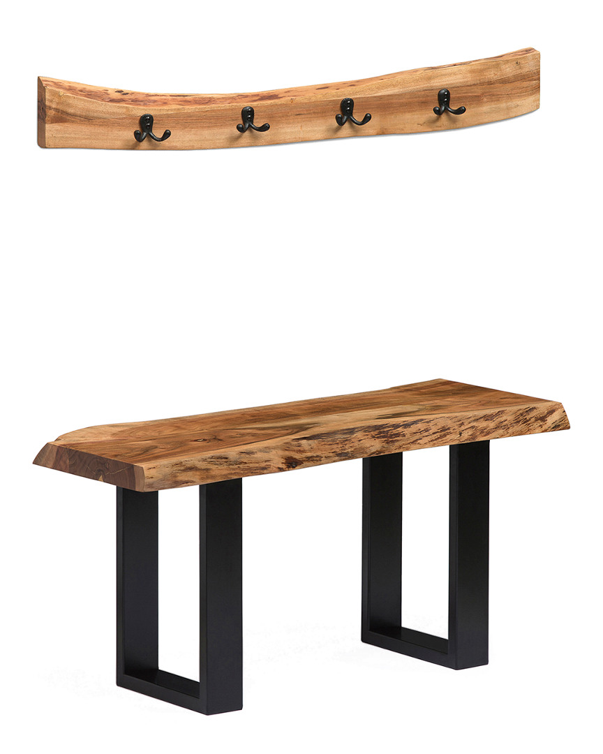 Alaterre Alpine Natural Live Edge 36in Bench With Coat Hook Set