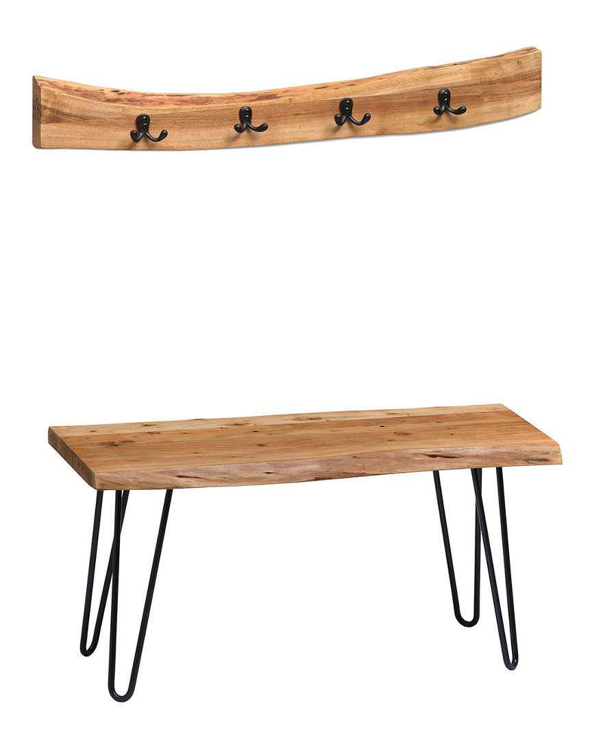 Alaterre Hairpin Natural Live Edge 36in Bench With Coat Hook Set