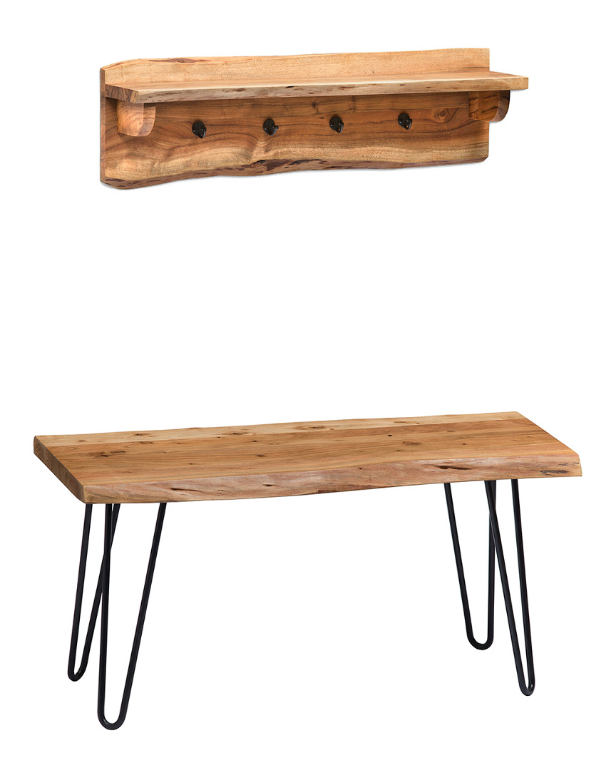 Alaterre Hairpin Natural Live Edge 36in Bench With Coat Hook Shelf Set