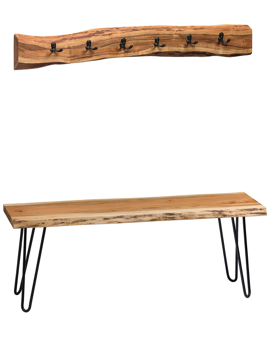 Alaterre Hairpin Natural Live Edge 48in Bench With Coat Hook Set