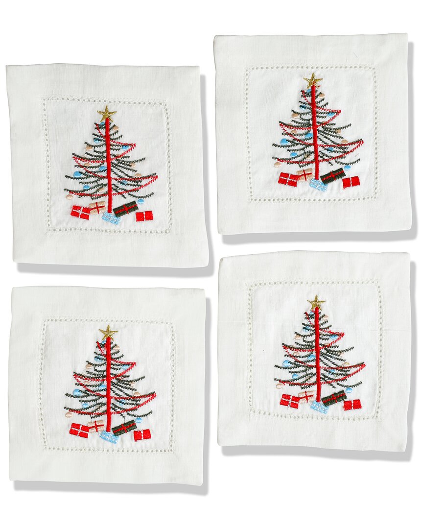 Tiramisu Set Of 4 Winter Wonderland Cocktail Napkins In Green