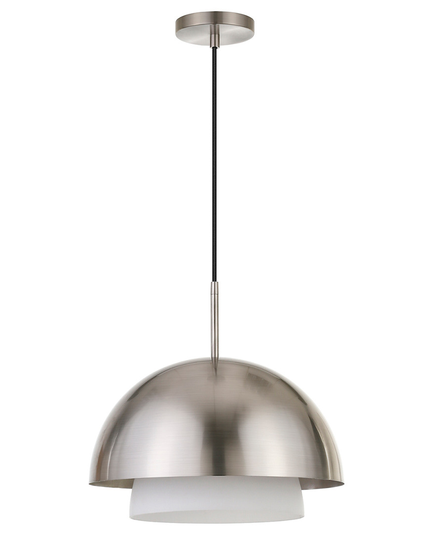Abraham + Ivy Rhett Brushed Nickel & White Frosted Glass Pendant In Silver