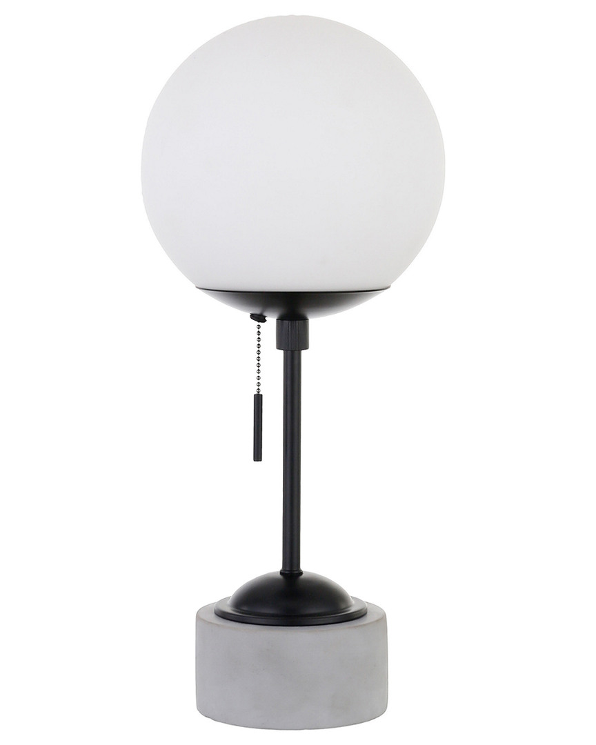 Abraham + Ivy Reagan Matte Black & Concrete Table Lamp With White Globe Shade