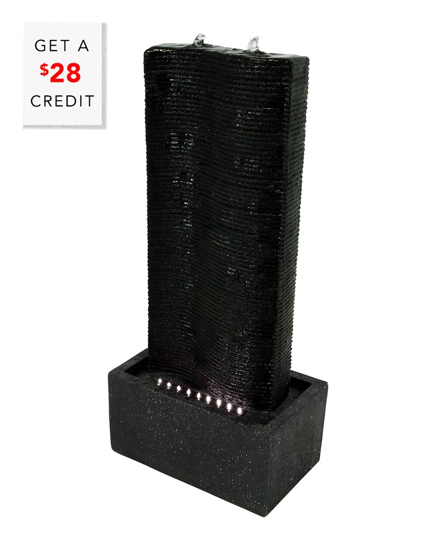 Sunnydaze 31"h Electric Polyresin Rippling Tower Column Outdoor Water Fountain With Lights In Grey