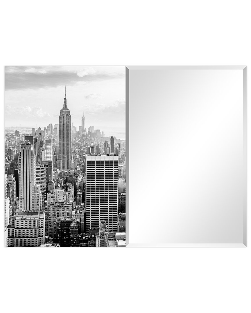 Empire Art Direct My New York Rectangular Beveled Wall Mirror On Free Floating Printed Tempered Art Glass