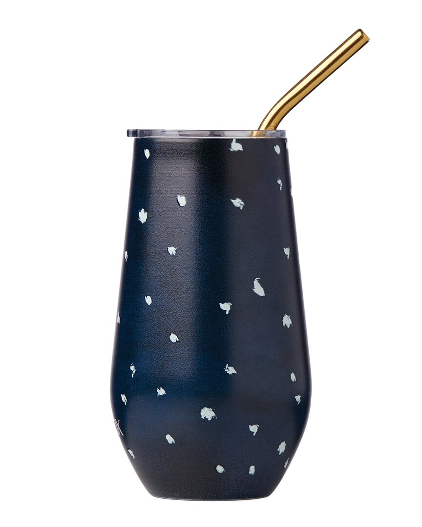 Lenox Blue Bay Dot Stainless Steel Wine Tumbler With Straw