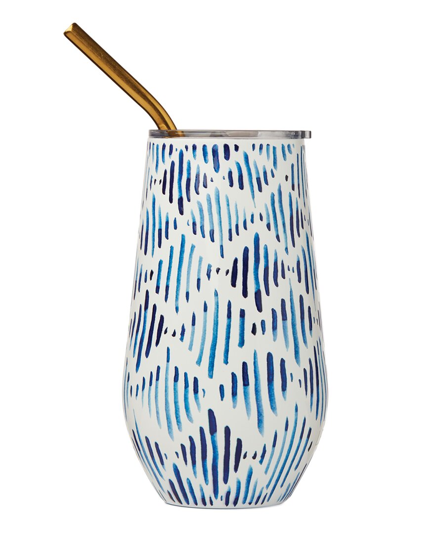Lenox Blue Bay Ikat Stainless Steel Wine Tumbler With Straw