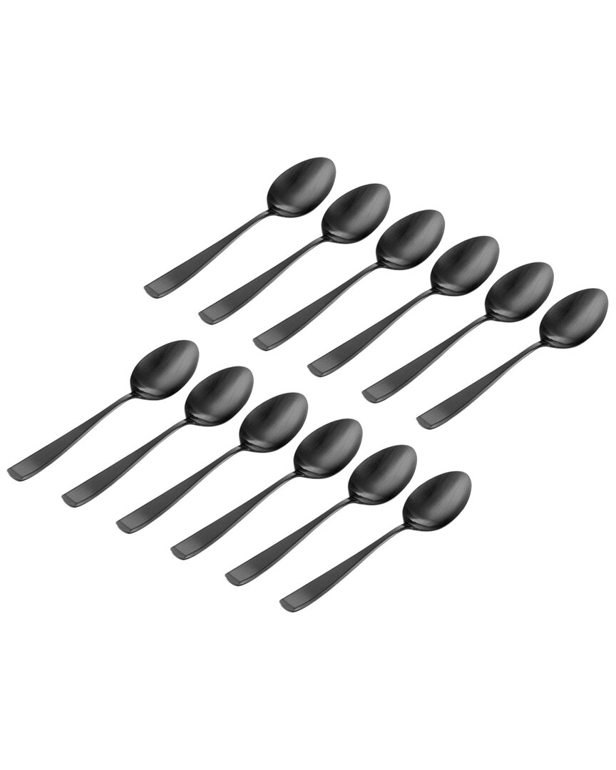 Godinger Set Of 12 Chisel Matte Black 18/0 Stainless Steel Teaspoon