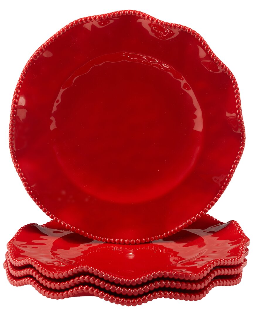 Certified International Set Of 4 Perlette Red Dinner Plates