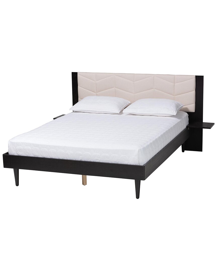 Baxton Studio Adriano Transitional Fabric & Wood Queen Size Bed With Built-in  Side Tables In Beige