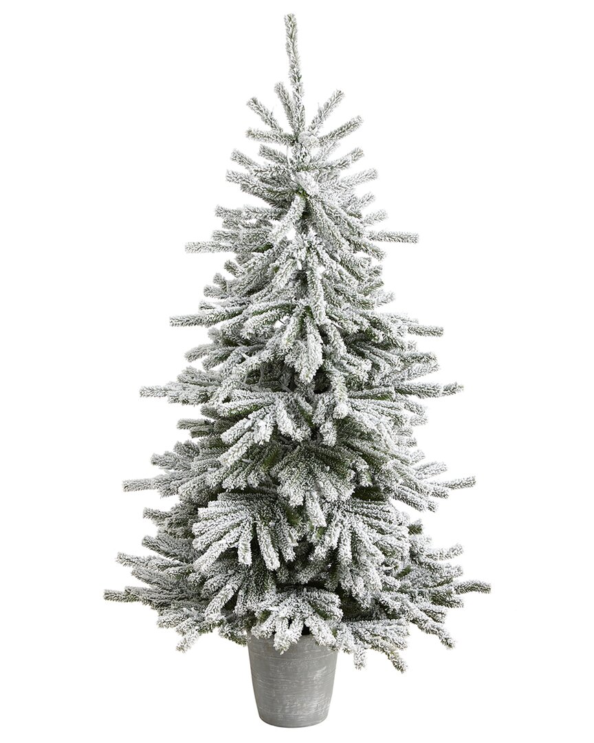 Nearly Natural 6ft. Flocked Long Vermont Pine Artificial Christmas Tree In Green