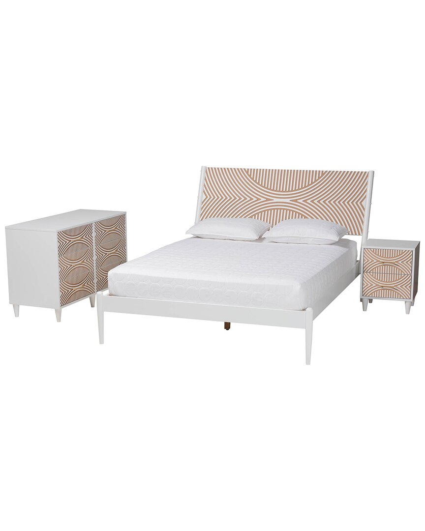 Baxton Studio Louetta Carved Contrasting Queen Size 3pc Bedroom Set