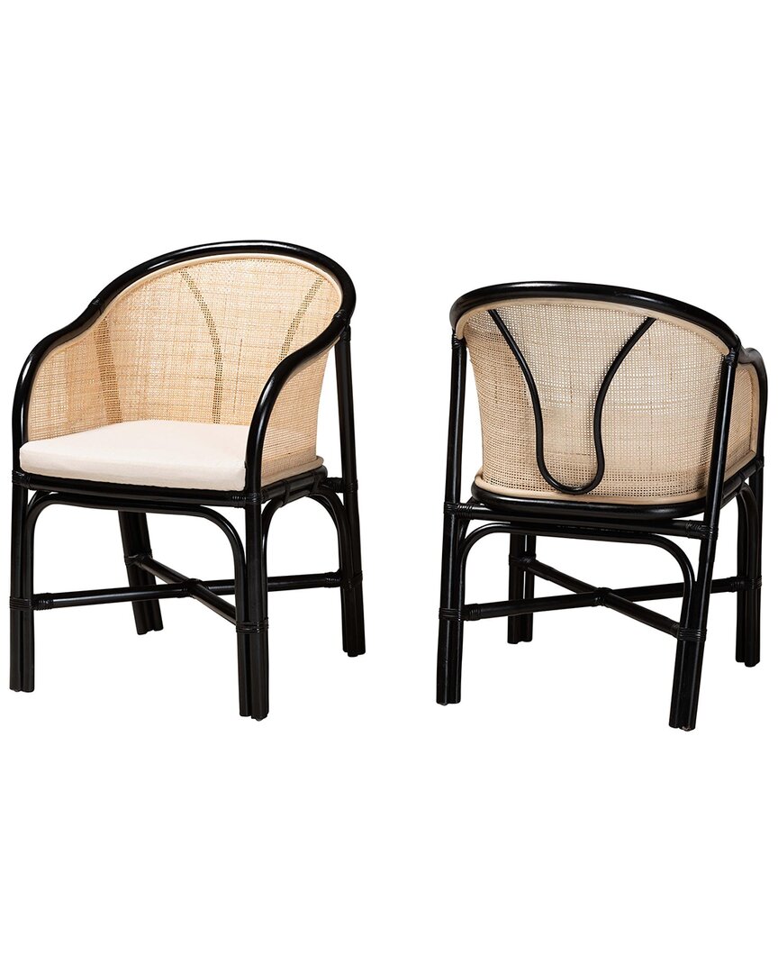 Baxton Studio Set Of 2 Miranda Modern Bohemian Two-tone Rattan Dining Chairs