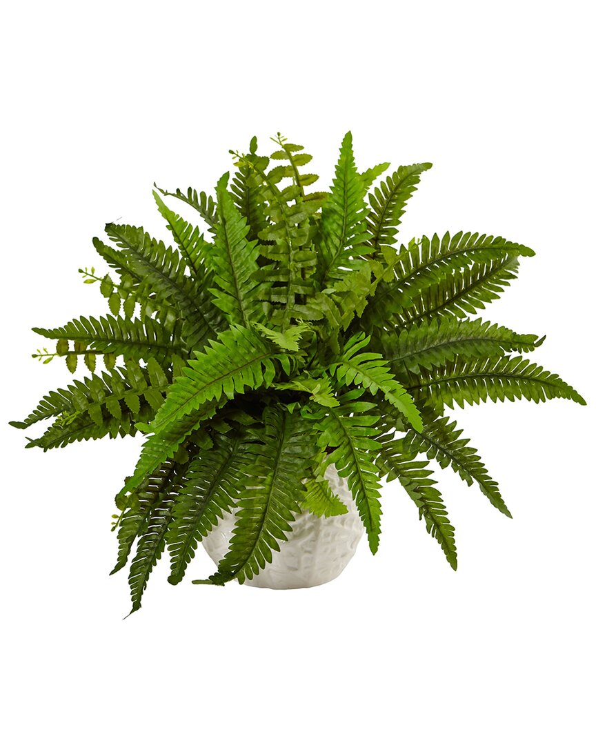NEARLY NATURAL NEARLY NATURAL BOSTON FERN IN WHITE PLANTER 