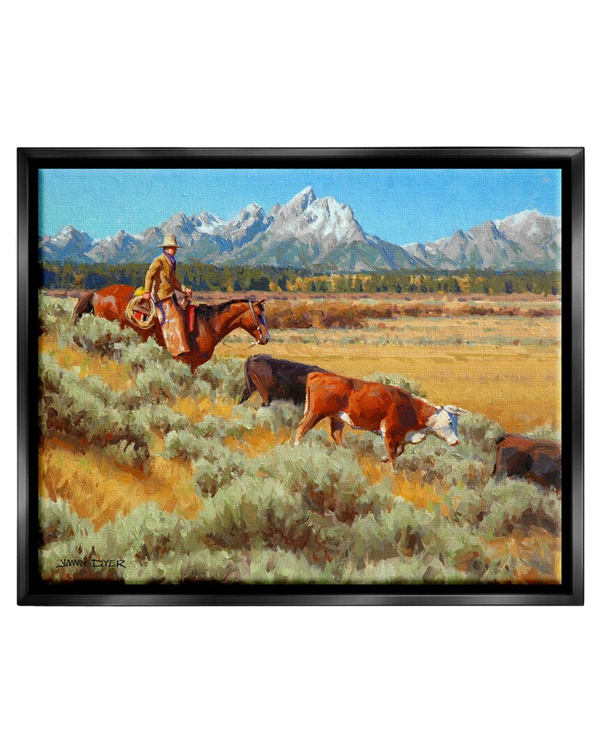 STUPELL WESTERN RANCH HORSE CATTLE FRAMED FLOATER CANVAS WALL ART BY JIMMY DYER 