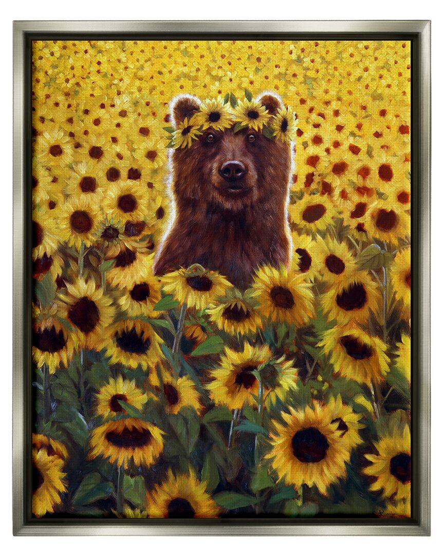 Stupell Happy Bear Sunflower Field Framed Floater Canvas Wall Art By Lucia Heffernan
