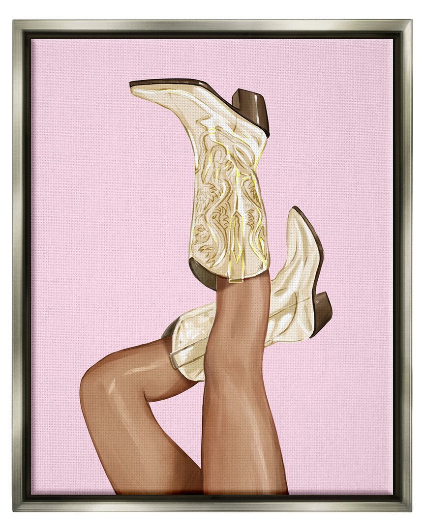 Stupell Pink Country Cowgirl Boots Framed Floater Canvas Wall Art By Ziwei Li