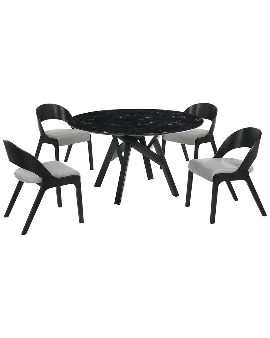Armen Living Venus And Polly 5pc Marble Round Dining Set In Gray