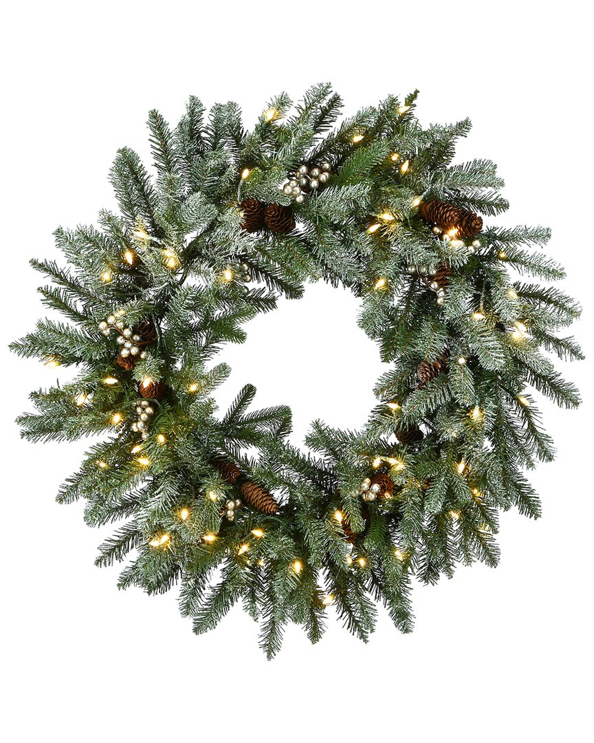 National Tree Company 30in Snowy Morgan Spruce Wreath With Twinkly Led Lights In Green