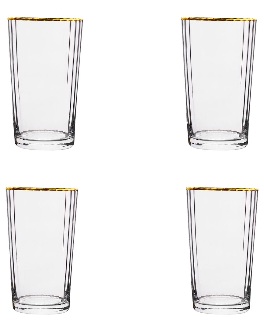 10 Strawberry Street Set Of 4 Grace Gold Rim Glassware: Hiball In Transparent